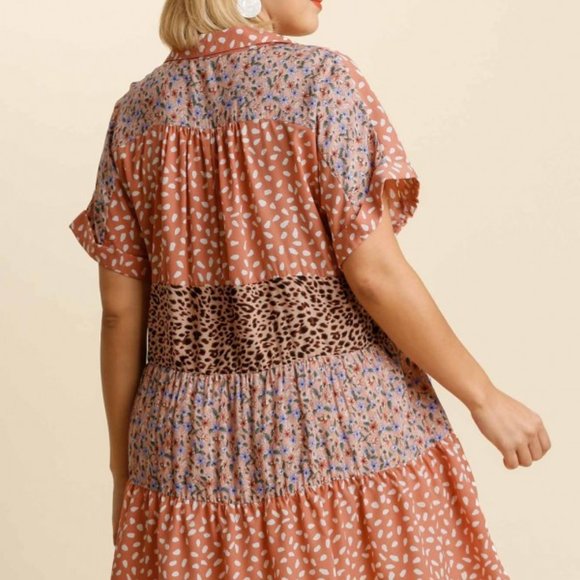 RESTOCKED Umgee Plus Salmon Mix Print Boho Dress - Picture 4 of 6